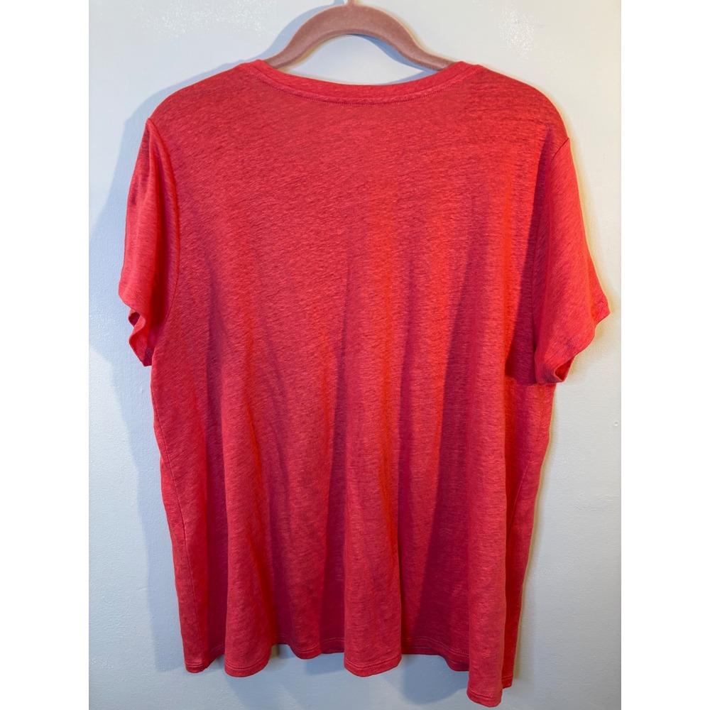 Eileen Fisher Coral Red Organic Linen Short Sleeve Tee‎ Shirt L - Picture 4 of 4